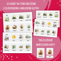 PDF ročné obdobia - karty (flashcards) v SJ a AJ obojstranné, montessori trojzložkové karty, plagáty a pexeso